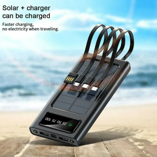 Solar Power Bank 10000mAh – Dual Charging & Built-in Cables ☀️🔋