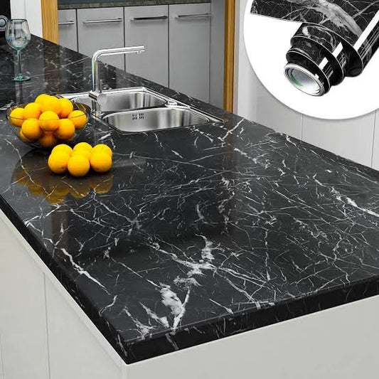 🖤 Black Marble Self-Adhesive Sheet - Waterproof, Oil & Heat Resistant (60x200cm)